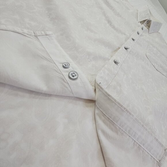 Tasso Elba Men's Large Slim Fit Shirt White on White Paisley AOP EUC LN Button - Picture 3 of 14